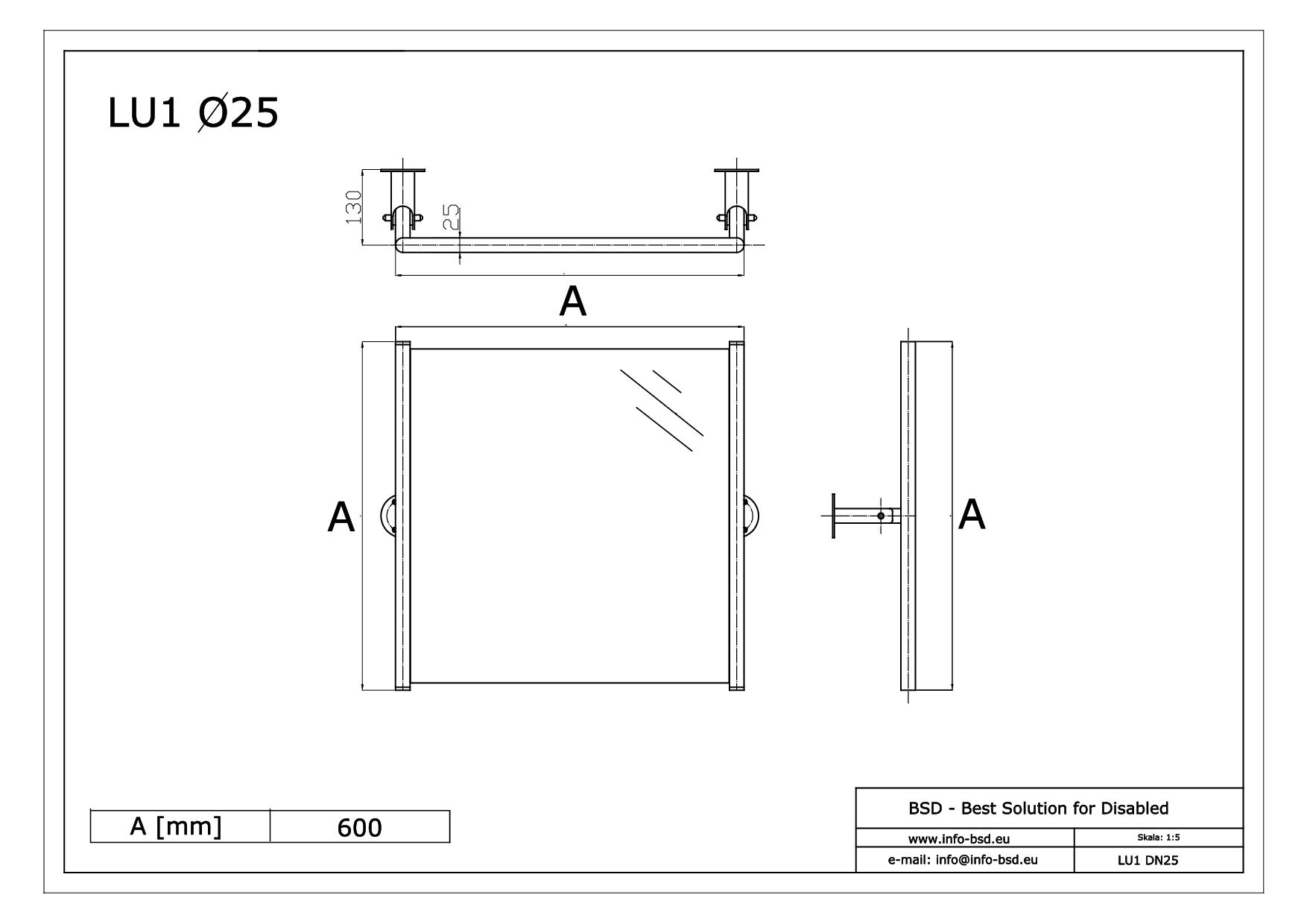 lustro uchylne dla niepełnosprawnych z bocznymiramkami ramie 60x60 cm stal nierdzewna BSD LU1 SN25
