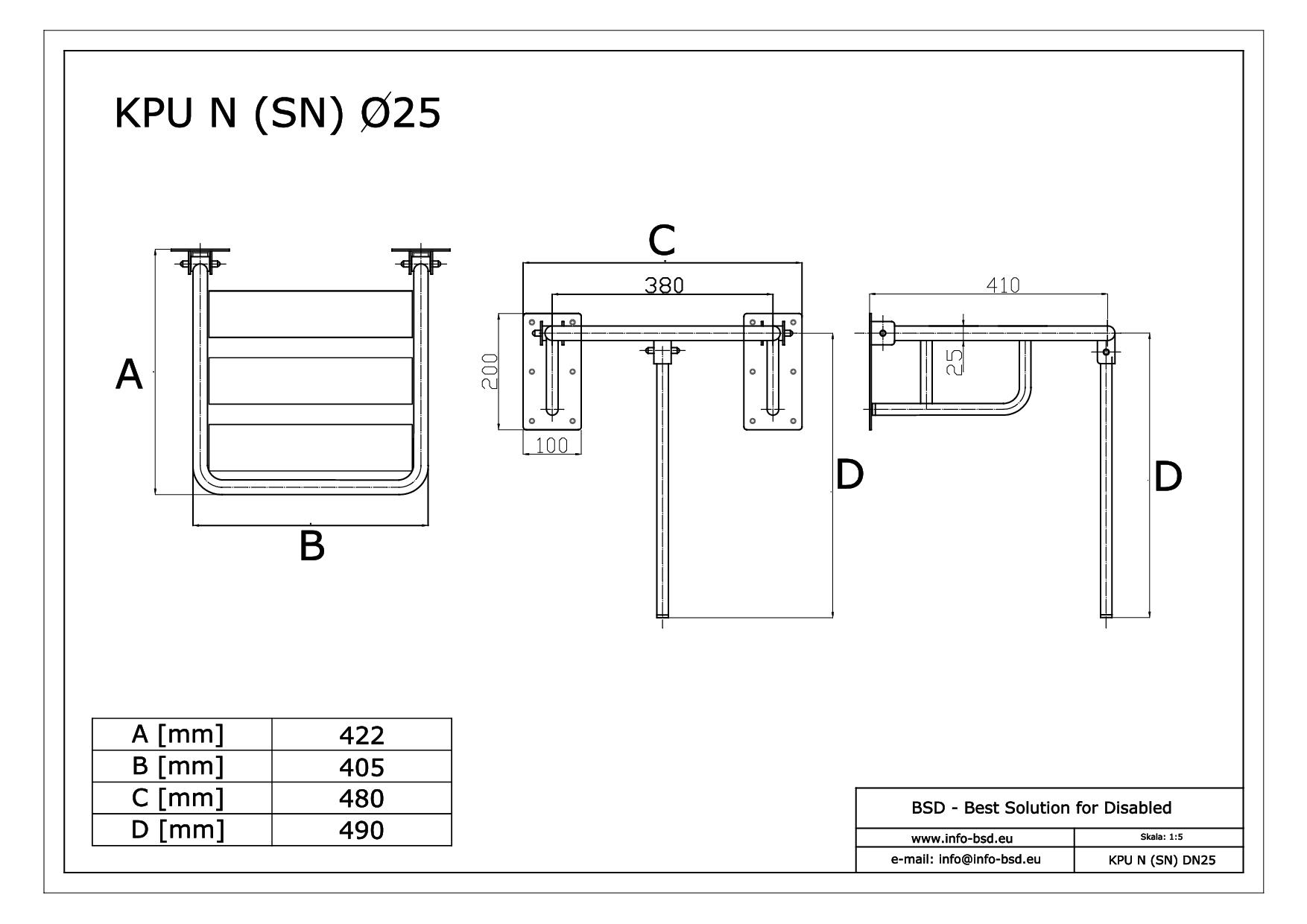 krzesełko prysznicowe dla osób niepełnosprawnych stal nierdzewna wzmocnione z podporą KPU N SN25 BSD