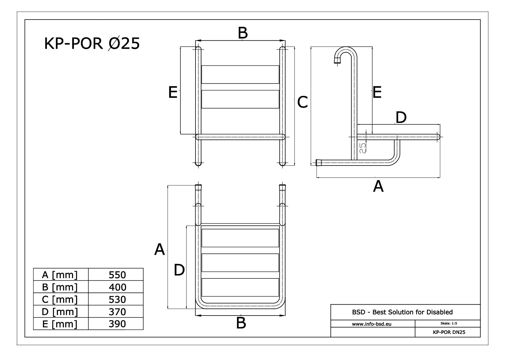 krzesełko prysznicowe dla osób niepełnosprawnych białe zawieszane na poręczy KP-POR B25 BSD