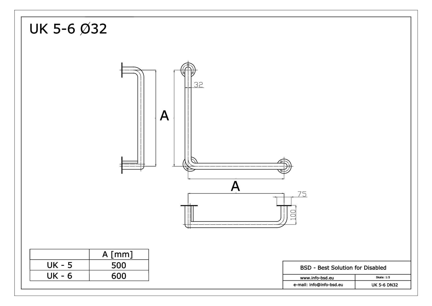 poręcz katowa uniwersalna 90 stopni dla niepelnosprawnych seria STANDARD UK fi32 BSD - dane techniczne poręcz katowa uniwersalna 90 stopni dla niepelnosprawnych seria STANDARD UK fi32 BSD - dane techniczne